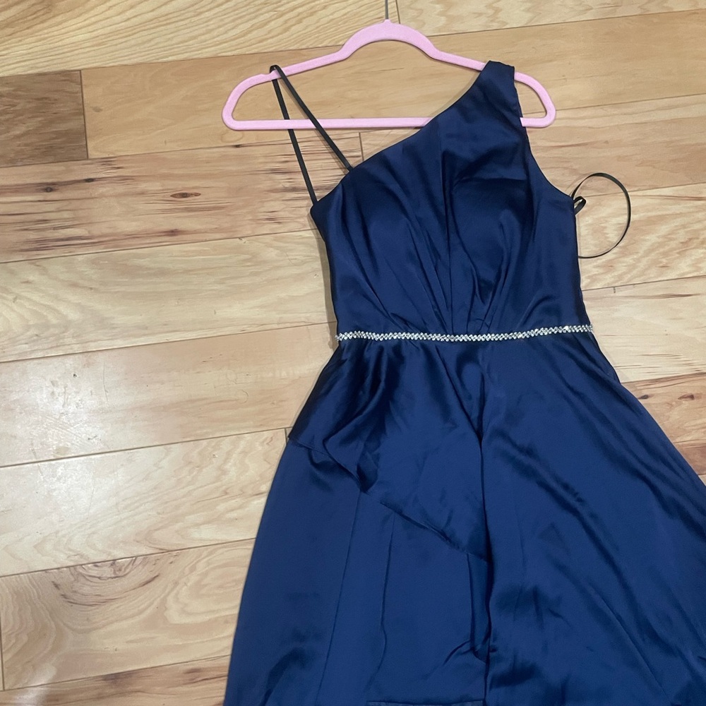 Navy Blue Asymmetrical One-Shoulder Cocktail Dress